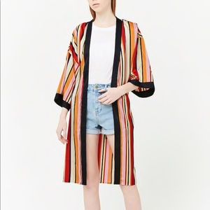 NWT Forever 21 Striped Satin Kimono  Open Front Cardigan SZ-Small No Belt